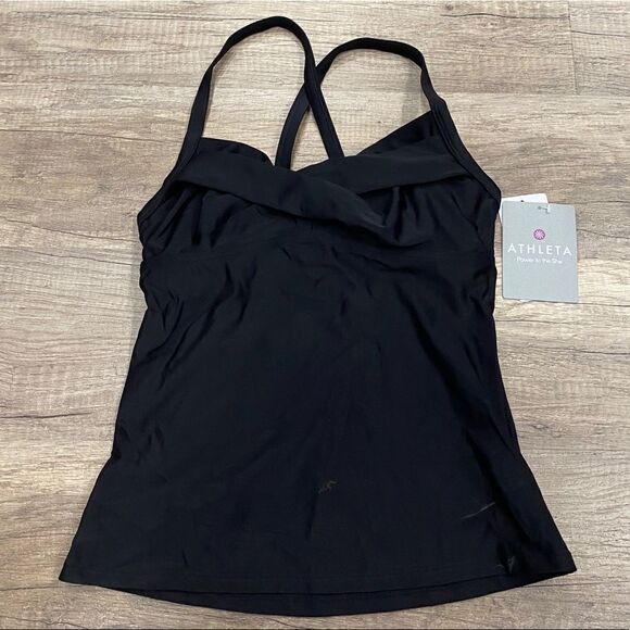 NWT Athleta Black Twister Tankini Top Swim 32 B/C Swimwear Bathing Suit Lycra - Picture 2 of 5